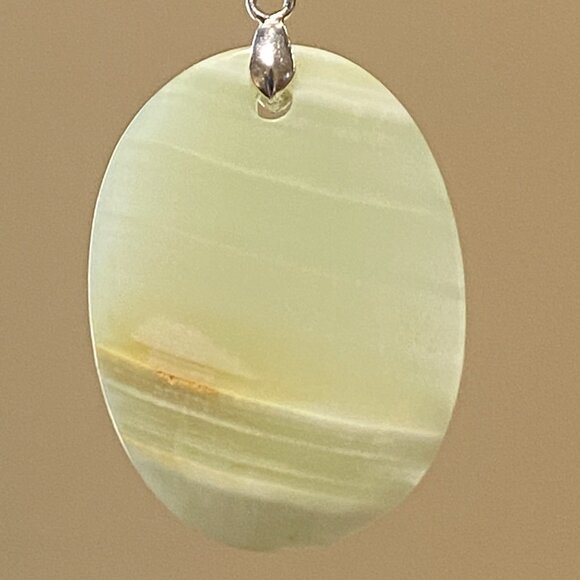 Natural Pale Green Onyx Pendant, Large Genuine Gemstone Oval Pendant - Picture 8 of 11